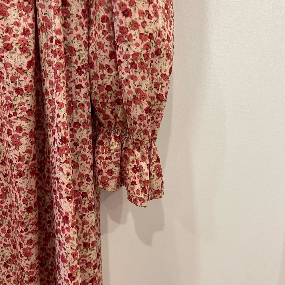 ✨BEAUTIFUL✨ Red Pink Floral Maxi Dress with Ruffles - size L - Picture 8 of 10